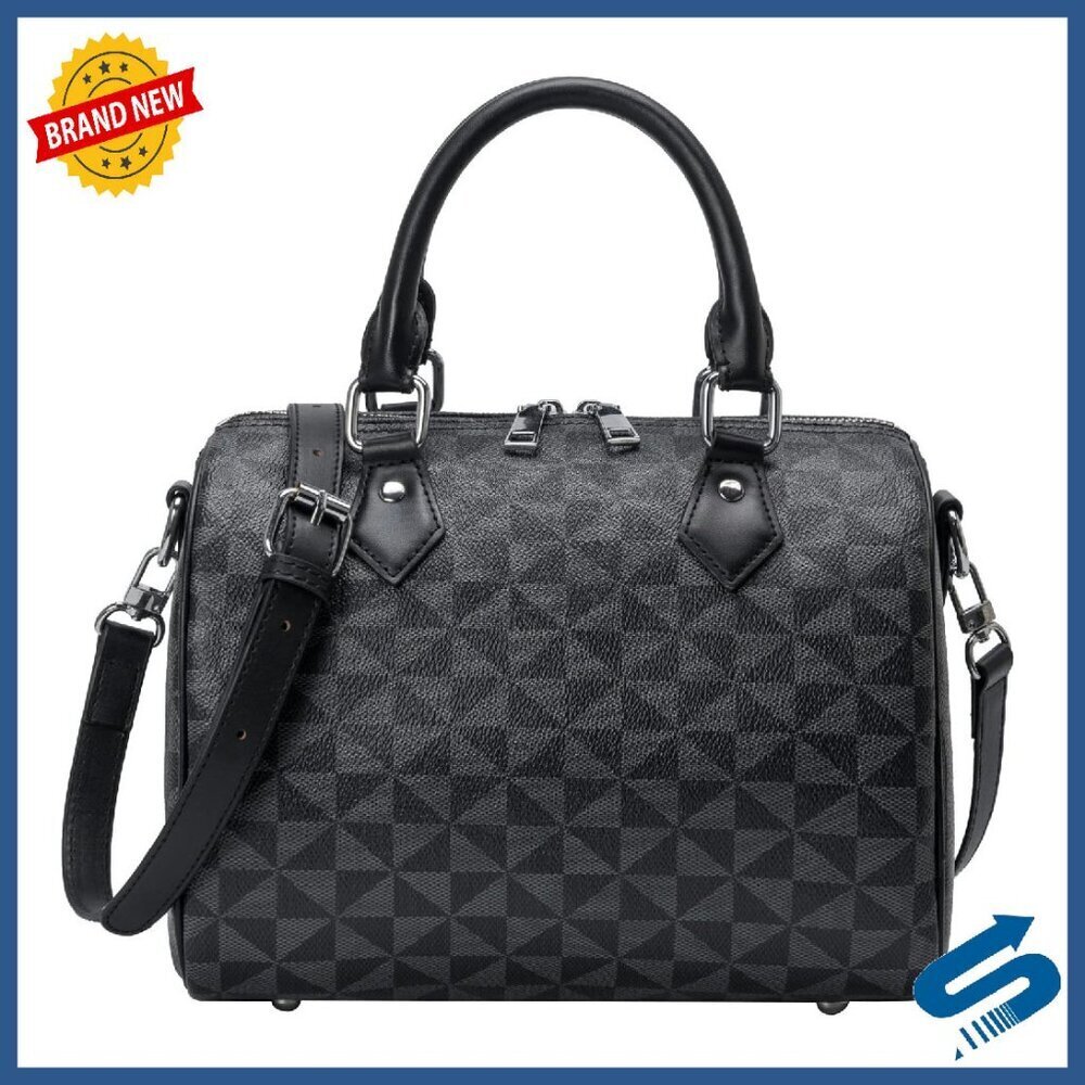 Large Faux Leather Satchel Shoulder Bag with Crossbody Strap